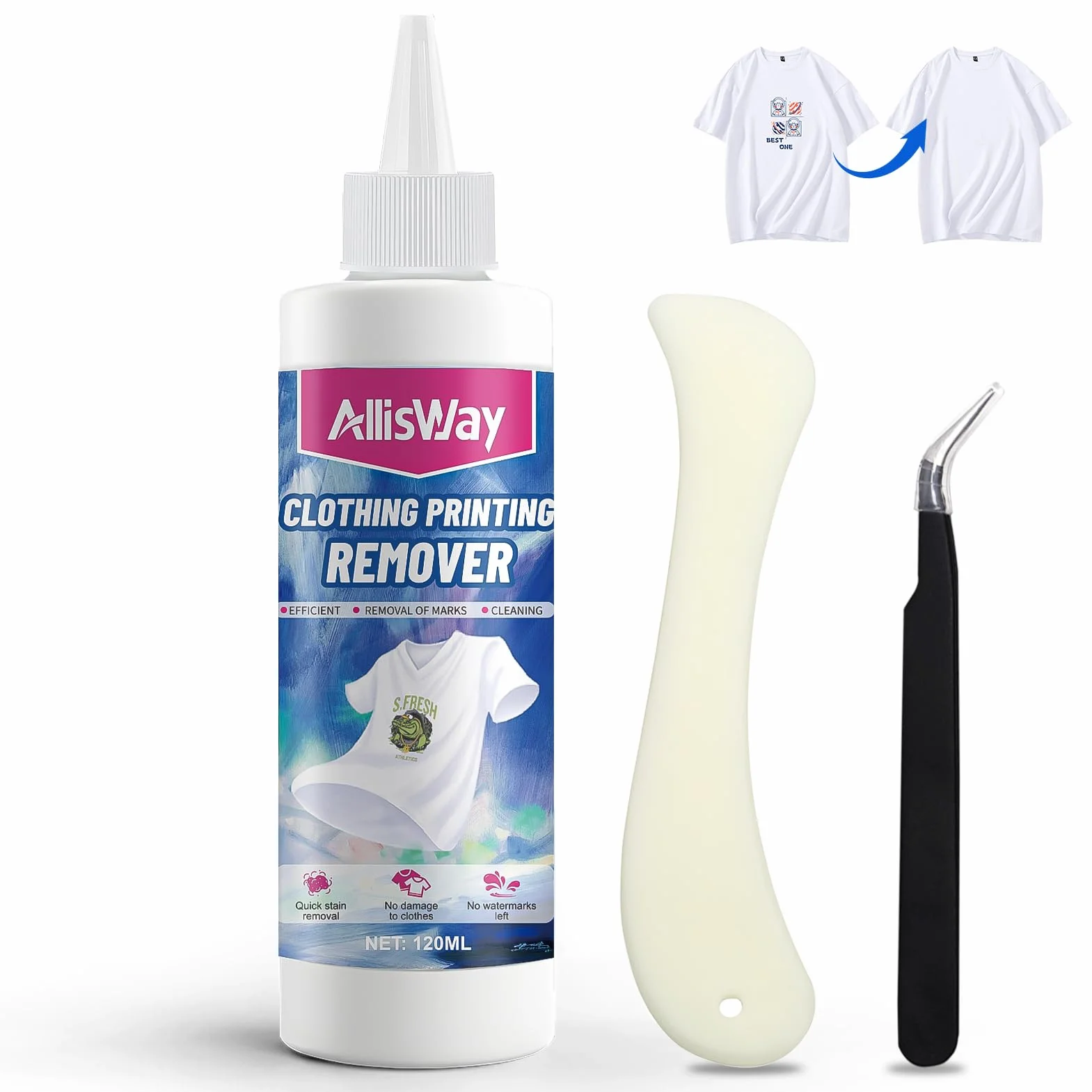 DTF Remover para Camisetas, Eliminador de Estampados de Ropa, Eliminación Rápida de Manchas, Suave con la Ropa, Perfecto para Eliminar Impresiones de Textiles, 120 ml