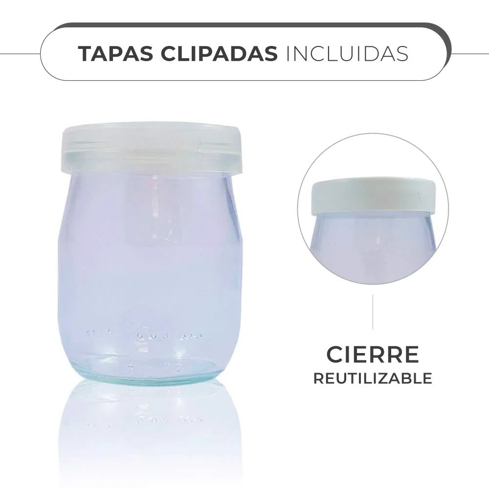 Vasos yogurtera de cristal con tapa pack de 12 botes para yogurtera de 143 Ml tarros para postres recipiente para moulinex, lidl, severin, braum y resto de yogurteras (Tapa Blanca) (143)