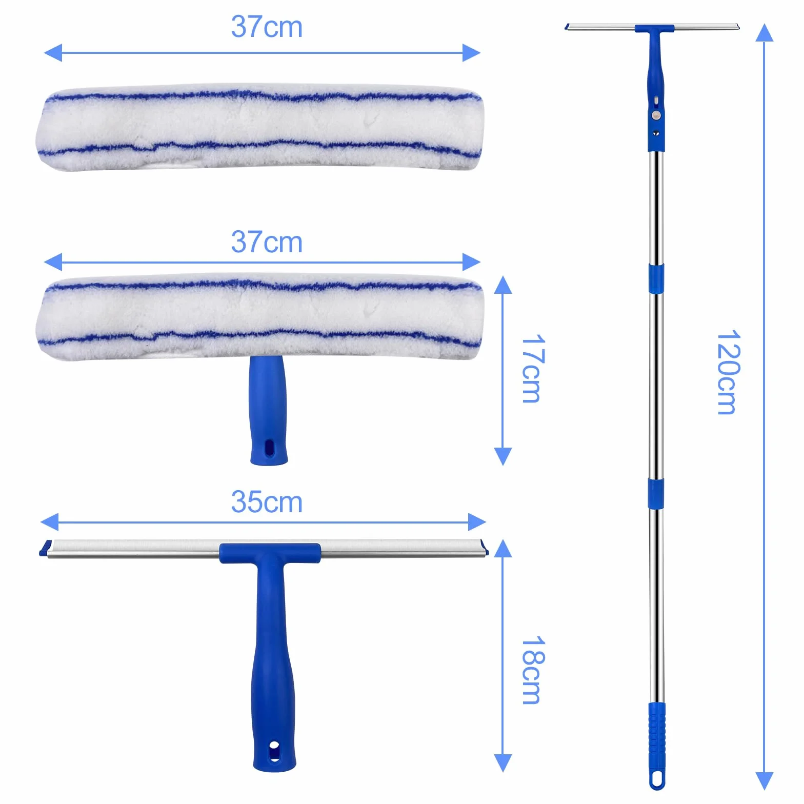 Newpop 2 En 1 Rasqueta Limpiacristales Telescopico Kit, Escobilla de Goma para Suelo, Escoba de Agua,120cm Palo Limpiacristales Extensible, Limpiador de Ventanas, Silicona Limpieza Cristales