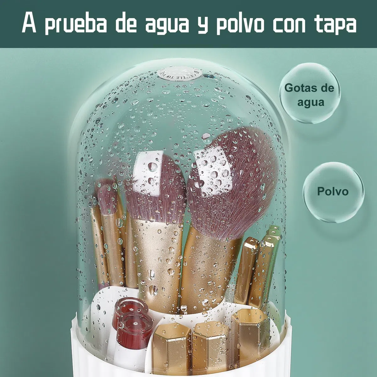 JessLab Organizador Porta Brochas de Maquillaje con Tapa, 360 Grados Organizador Giratorio para Cosméticos Caja de Almacenamiento para Encimera Cuarto de Baño