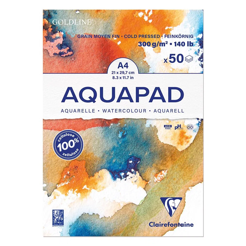 Clairefontaine 975721C Goldline Aqua - Bloc de papel de dibujo medio fino, 50 hojas, 21 x 29,7 cm, 300 g