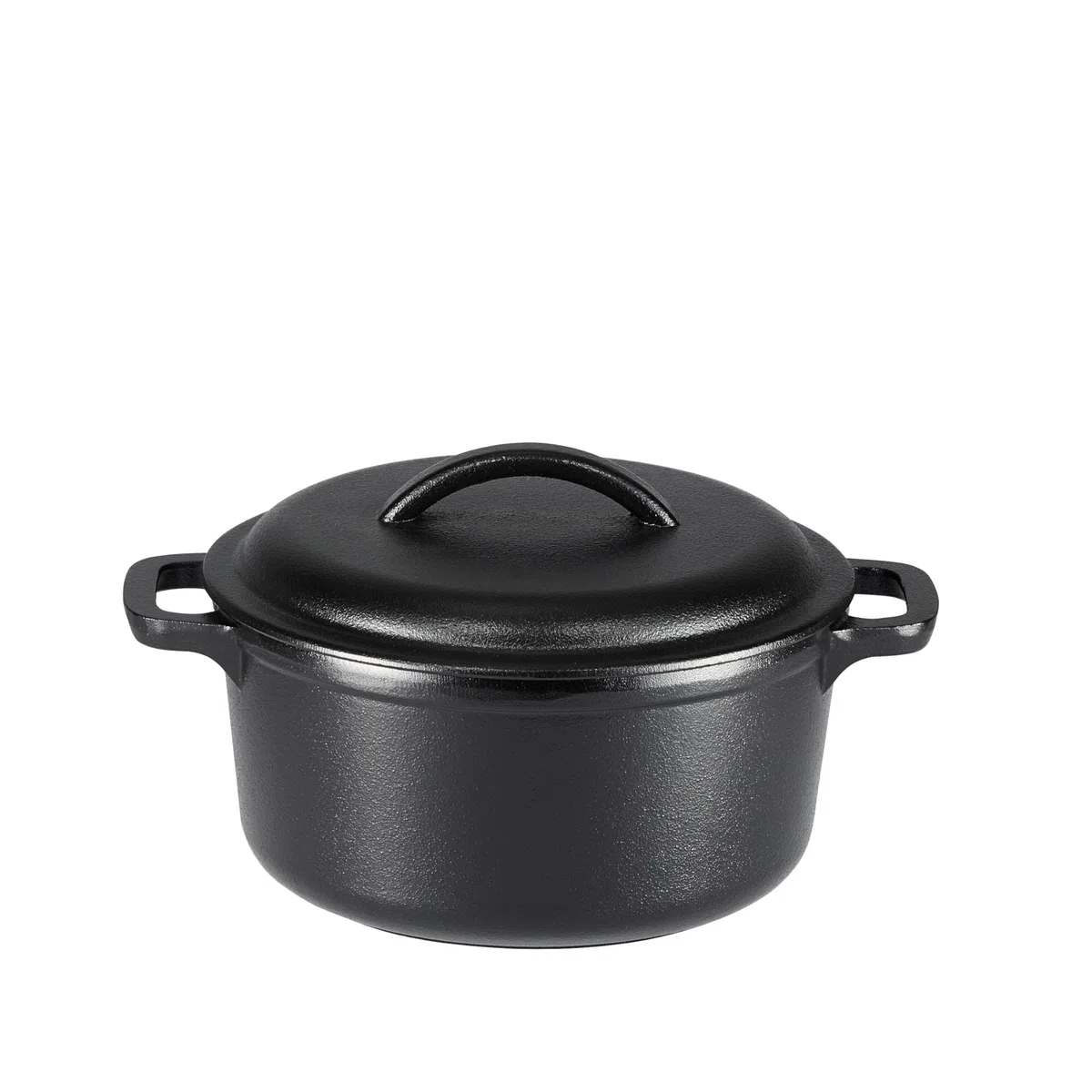 Amazon Basics Redondo Horno holandés de hierro fundido pretratado con asa doble, 1.89 l, Negro