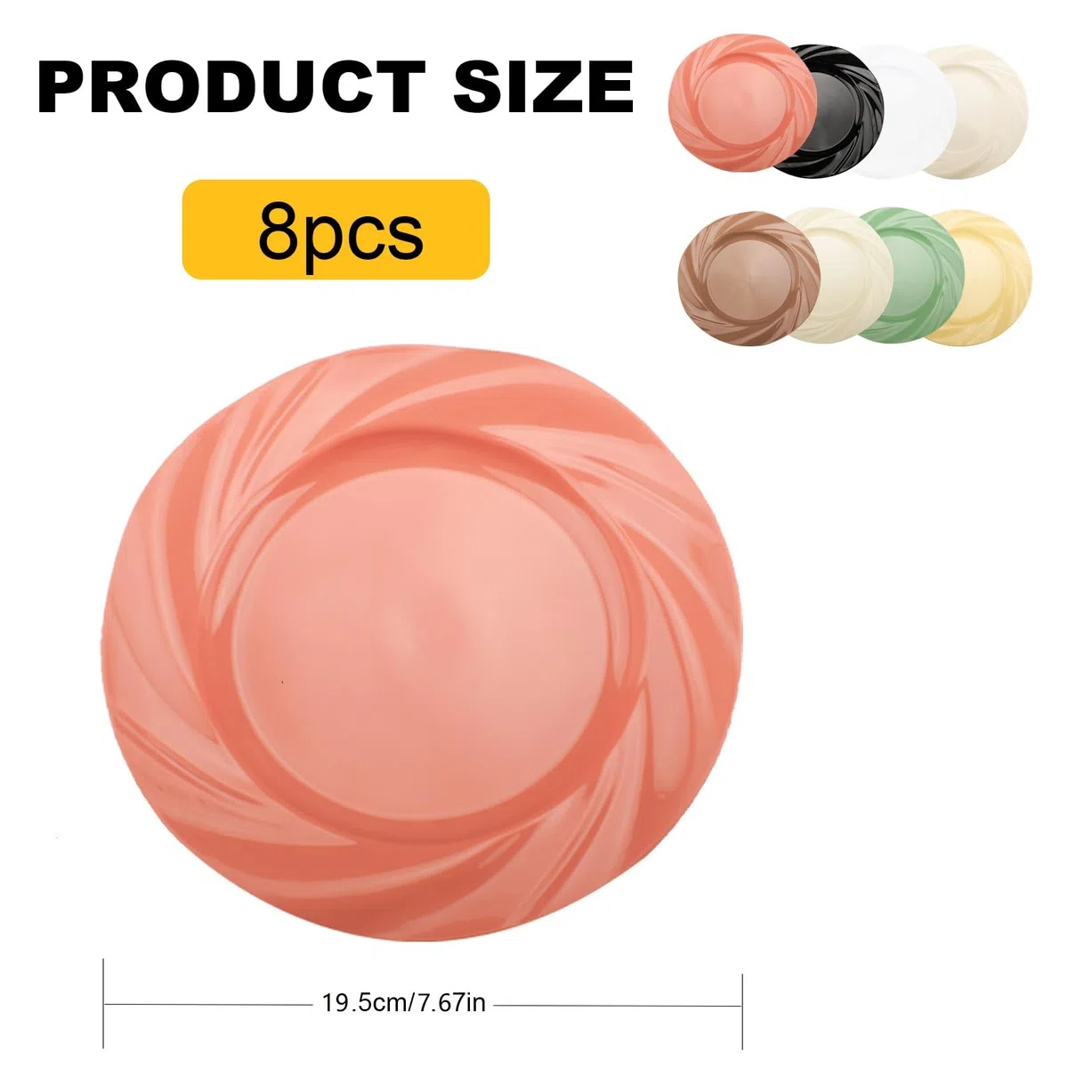 8 Colores Platos de Pasta Platos de Postre 19,5 x 1,5cm Platos Plastico Reutilizables Platos Hondos de Plástico para Pasta, Ensaladas, Filetes