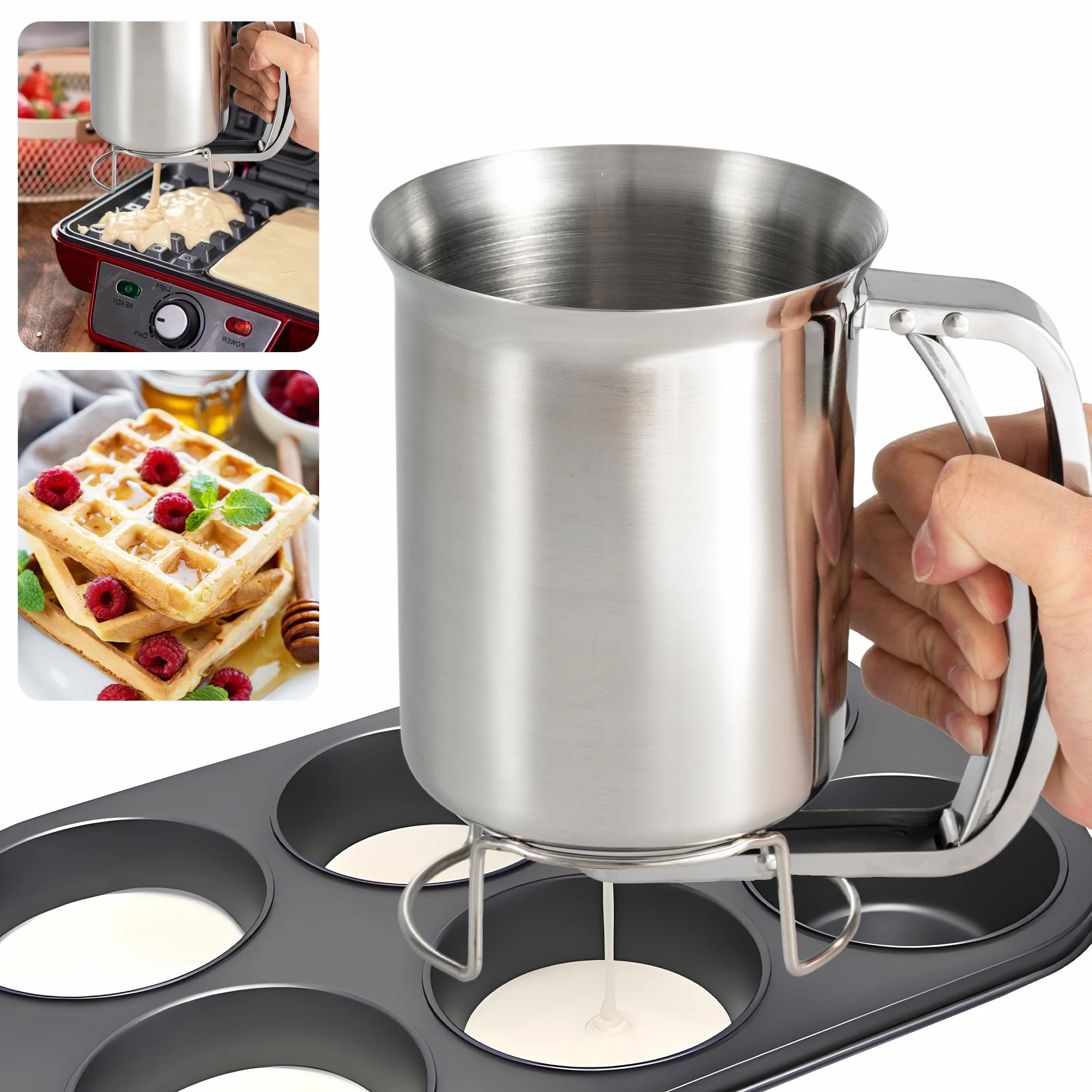 GIBOHOM Dispensador de Masa, 800 ml Acero Inoxidable para Tartas, Dispensador Masa Repostería, Dispensador Masa Crepes para Tortitas Cupcakes