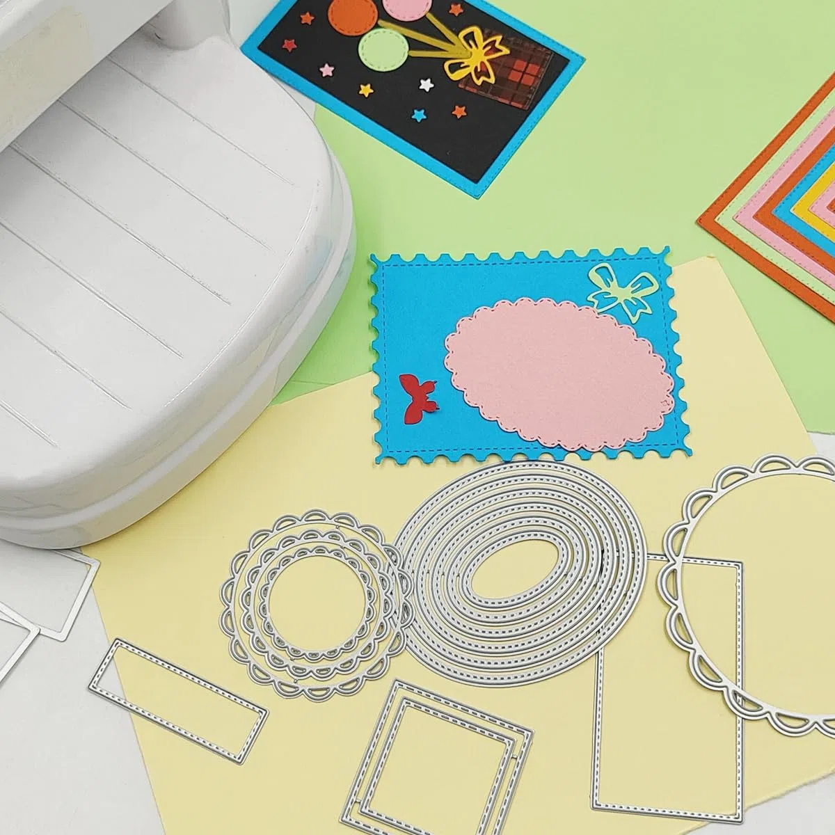 SENHAI 8 troqueles de corte para hacer tarjetas de flores, troqueles de manualidades redondos, formas surtidas, herramientas de estampado polígono para álbumes de recortes