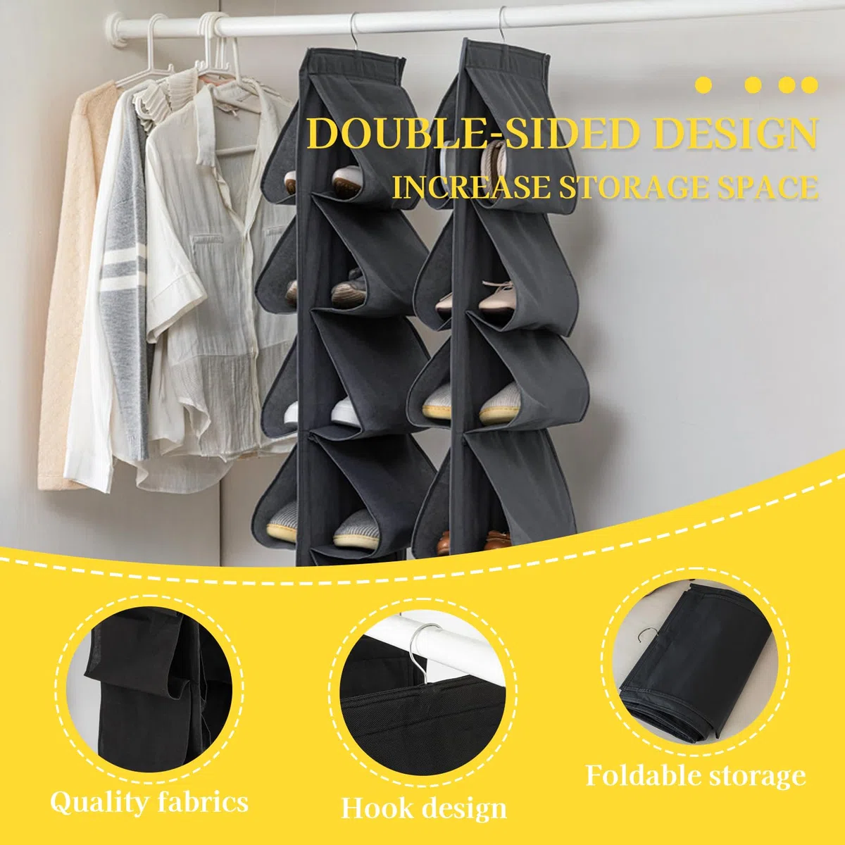 Organizador para Zapatos para Colgar, con 24 Bolsillos Profundos, Zapatero Ahorra Espacio, 2 con Gancho, Organizador para Colgar en la Puerta para Acampar, Armario, Dormitorio y Autocaravana
