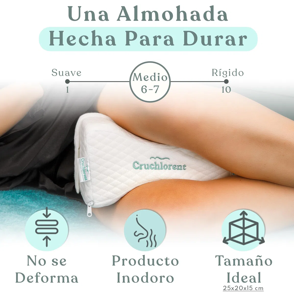 Cruchlorent - Almohada Diseñada para Dormir de Lado con Espuma Viscoelástica Técnica - Calibrada para Soporte hasta 95 Kg - De Fibra de Algodón - Almohada Side Sleepers para Piernas y Rodillas