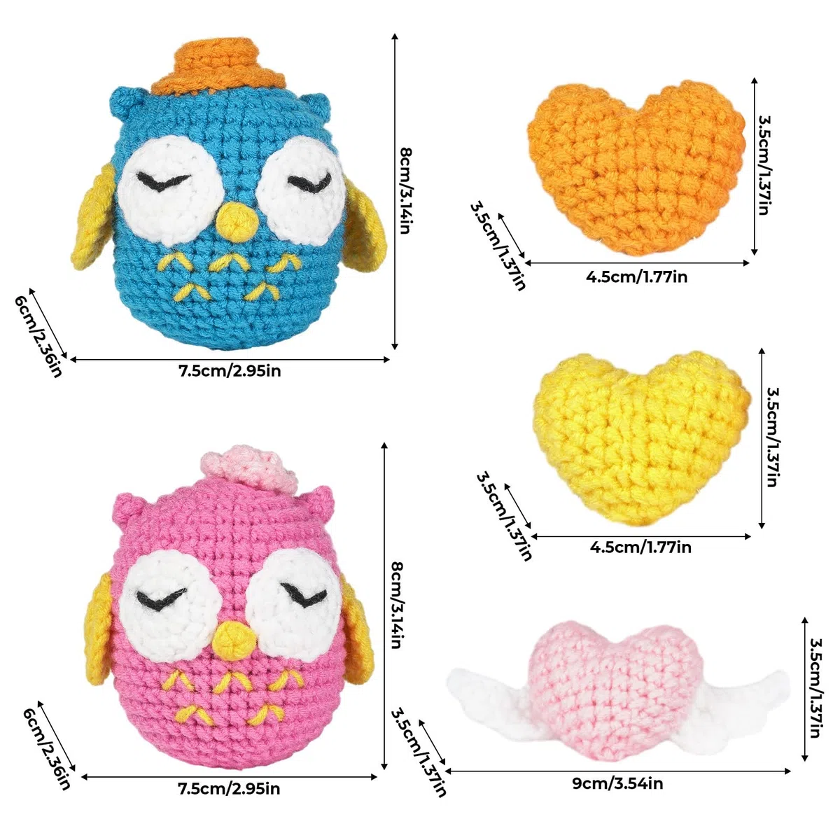JasCherry Kit de crochet, kit de animales para principiantes adultos, regalo de crochet DIY con video instructivo paso a paso, hilo suave, manualidades de tejido - Búho azul y rosa