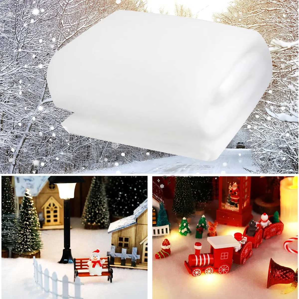 Nieve Artificial，80 * 240cm Nieve Artificial Decoración,Esponjosa, Suave y Blanca Decoracion Navidad,Copos de Nieve Decoracion Arbol，Decoración Nieve Artificial Salón (Tira de Luces 5M)