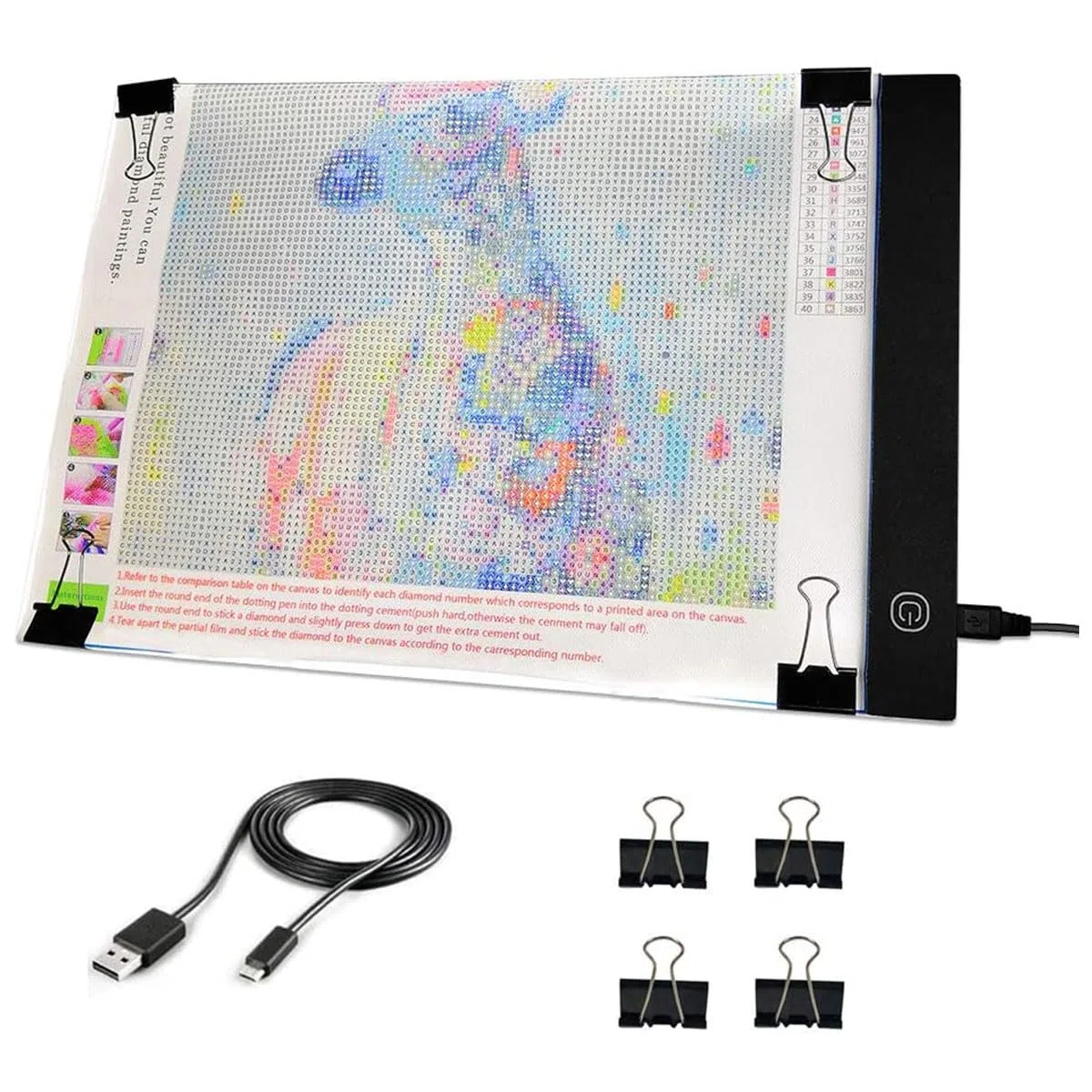 Mesa de Luz A4, accesorios para pintura con diamantes, mesa de luz con brillo ajustable, almohadilla de dibujo ultradelgada con cable USB y clips