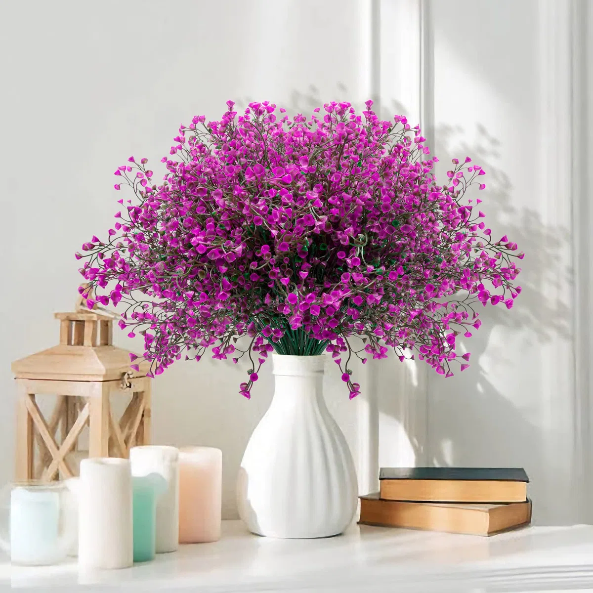 12 Ramos de Flores Artificiales Exterior Planta de Plastico Resistentes a los Rayos UV Arbustos Artificiales Decorativas Flor Falsa para Jarron, Jardinera, Balcon, Centro de Mesa (Fucsia)