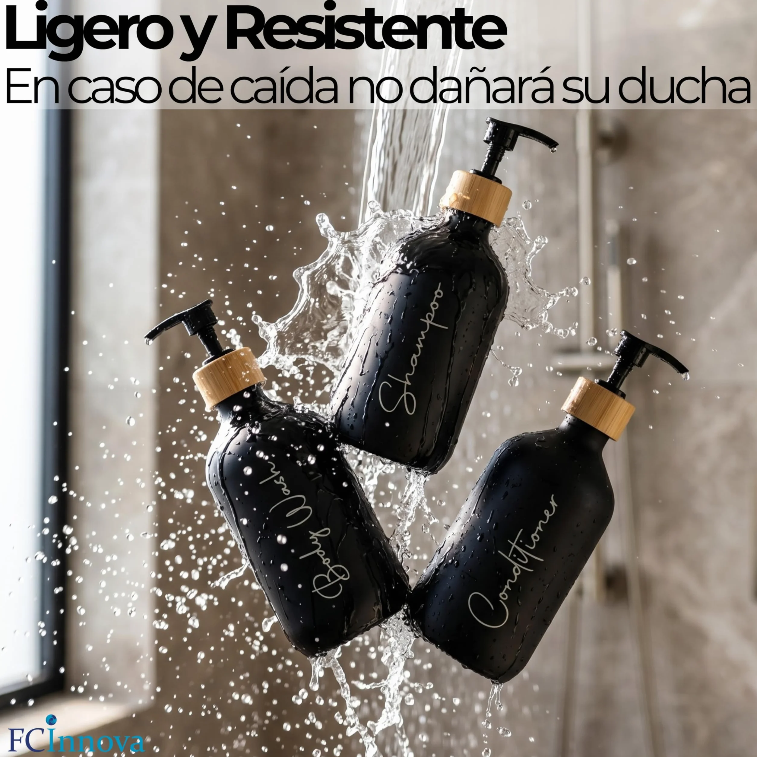 Dispensador Jabon Baño Negro Mate 500ml Set de 3 Botes para Gel y Champu Acondicionador Embudo para Rellenado Este Dosificador Jabon Baño es Elegante practico y mantendra su Ducha ordenada