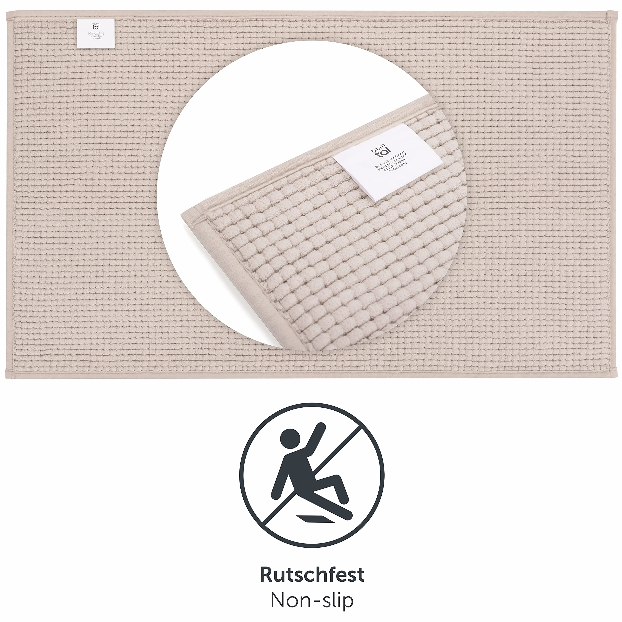 Blumtal Alfombra Baño Secado Rapido Chenille - 60x120 cm Alfombrilla Baño Antideslizante - Certificado Oeko-Tex - Alfombrilla Ducha Lavable Bathroom Mat Bath Mat - Tapete WC Gris
