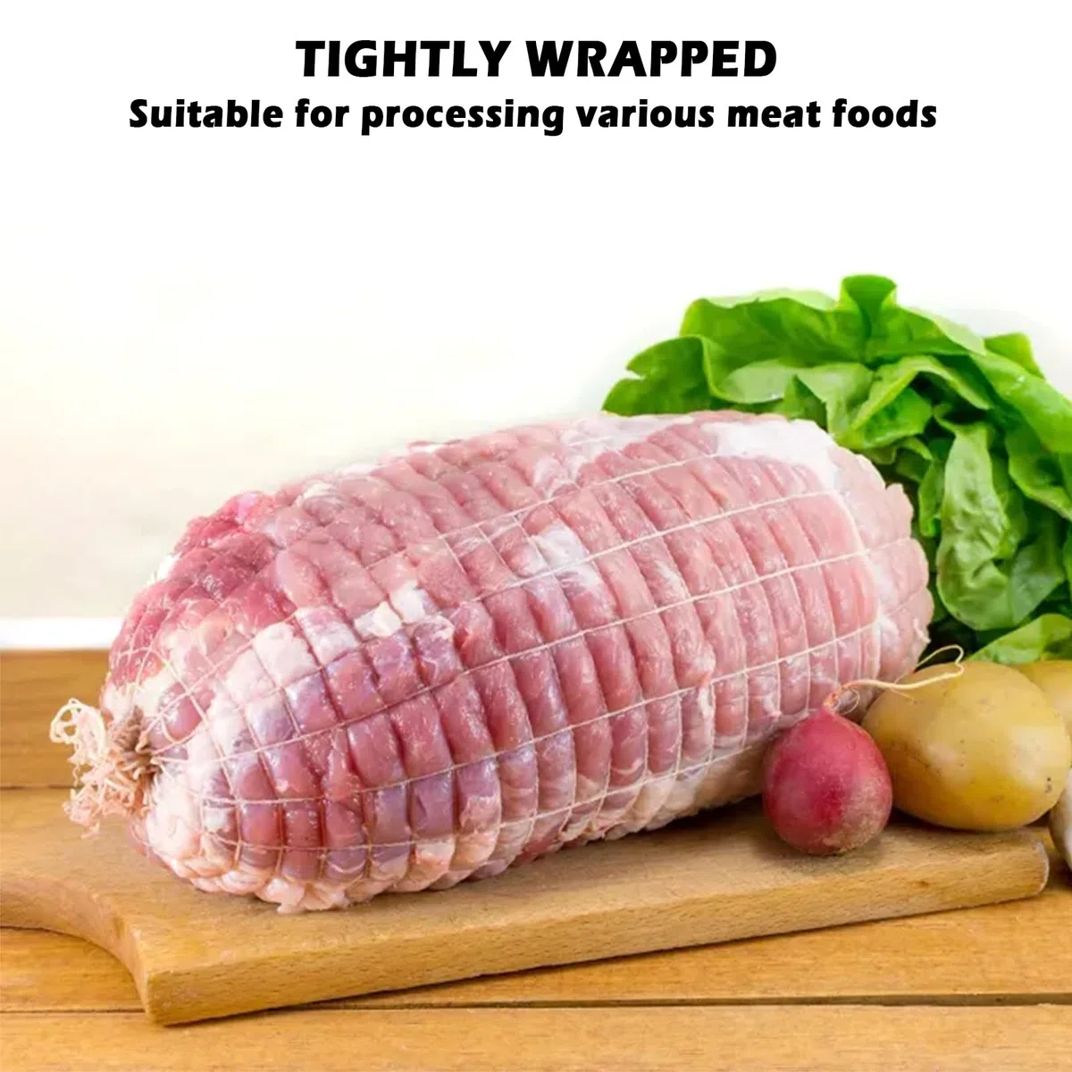 Malla para Carne en Rollo de 10m, 18 Agujeros - Red Elástica Blanca para Cocinar, Curar y Conservar Jamón, Carnes Asadas y Embutidos
