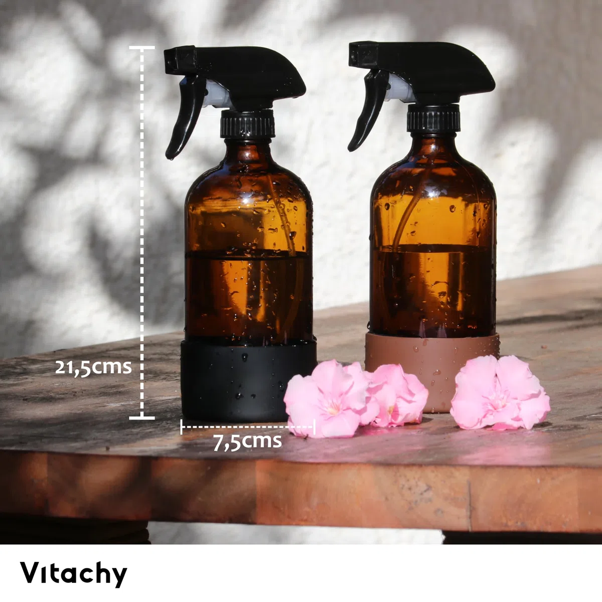Pack de 2 Botella Spray Pulverizador Cristal 500ml, Bote Spray Vidrio Ámbar con Base de Silicona para Limpieza Hogar y Plantas. Botes Spray Vacíos Rellenables, Glass Spray Bottle