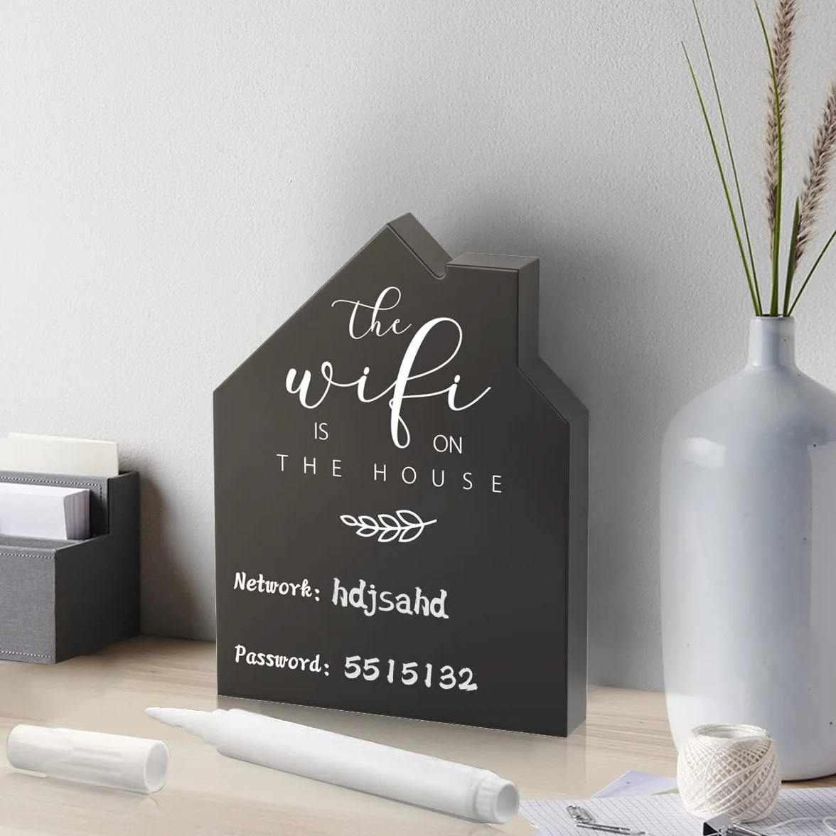 WiFi contraseña signo madera pizarra estilo tablero de madera signo independiente centro de mesa decoración colgante (2)