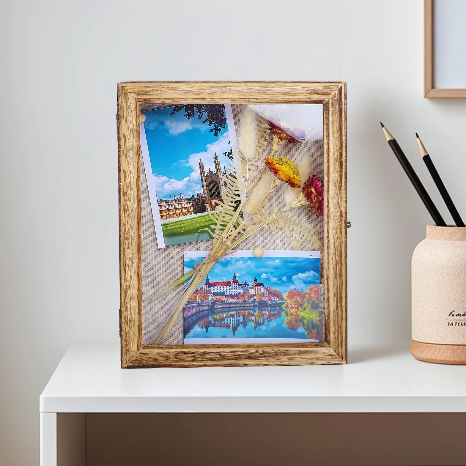 Marcos con Profundidad, Wood Shadow Box Frame, Marco Profundo de 25x20 cm para Pared o Mesa - Exhibidor 3D para Fotos, Flores, Arte y Objetos Sentimentales