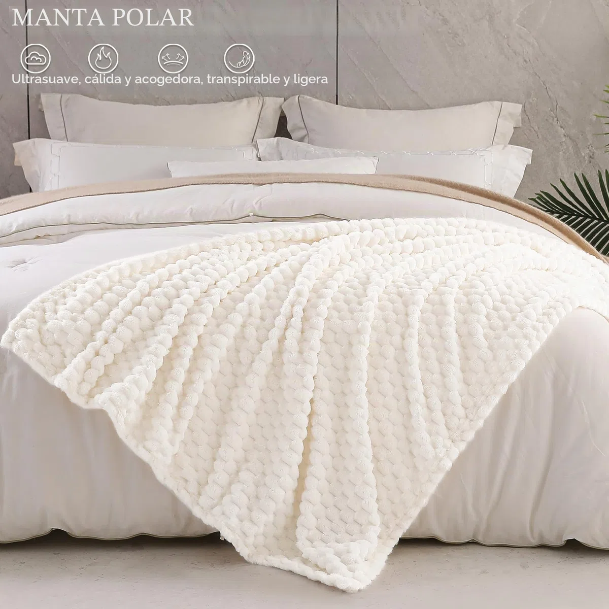 Exclusivo Mezcla Manta Cama Marfil - Manta Sofá, Manta Polar, Franela Doble Cara Suave, Ligera y Fácil Cuidado, Todas Estaciones, Jacquard Elegante, 150x200 cm