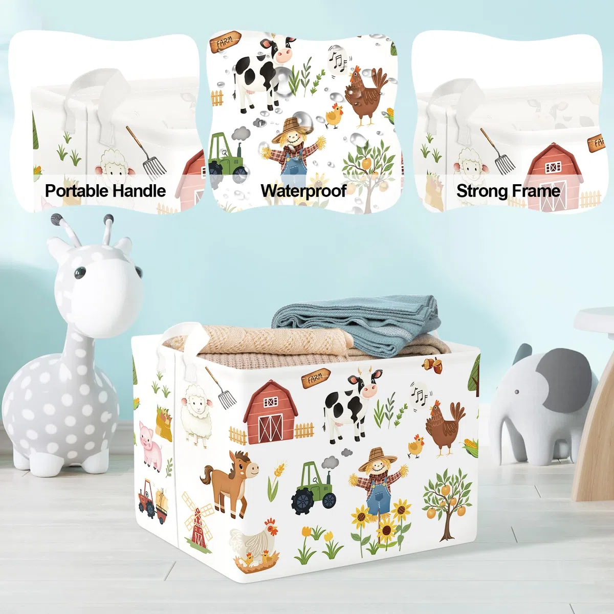 Clastyle Cestos Almacenaje Infantil Animales de Granja Cesta Ropa Sucia Plegable para Habitación Bebé Dormitorio Cajas de Almacenaje Juguetes para Chico Chica, Girasoles, 40x30x30 cm