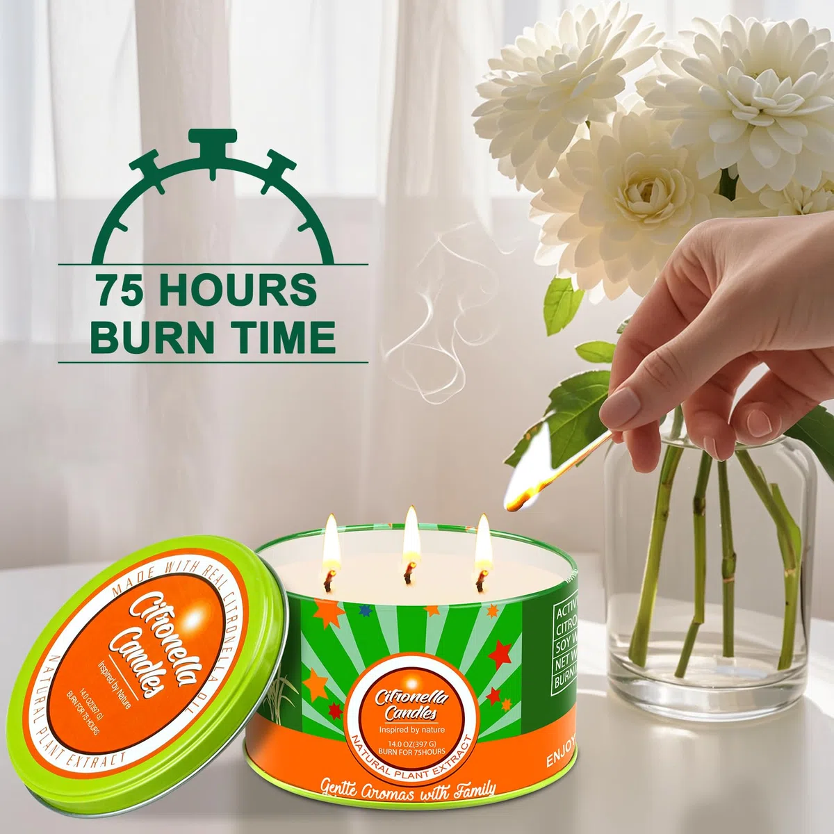 Aottom Vela de Citronela Grandes Jardín, Regalo Verano, 100% Natural Candle Cera de Soja, Velas Aromaticas para Exteriores/Interiores/camping/hogar, 2 * 14oz, 140H