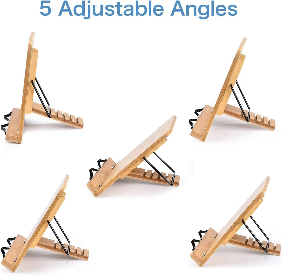 Soporte de madera para libros y libros de cocina con ángulos ajustables para leer las manos libres, soporte para libros de cocina resistente con clips de papel, libros de texto (34 x 23,9 cm)