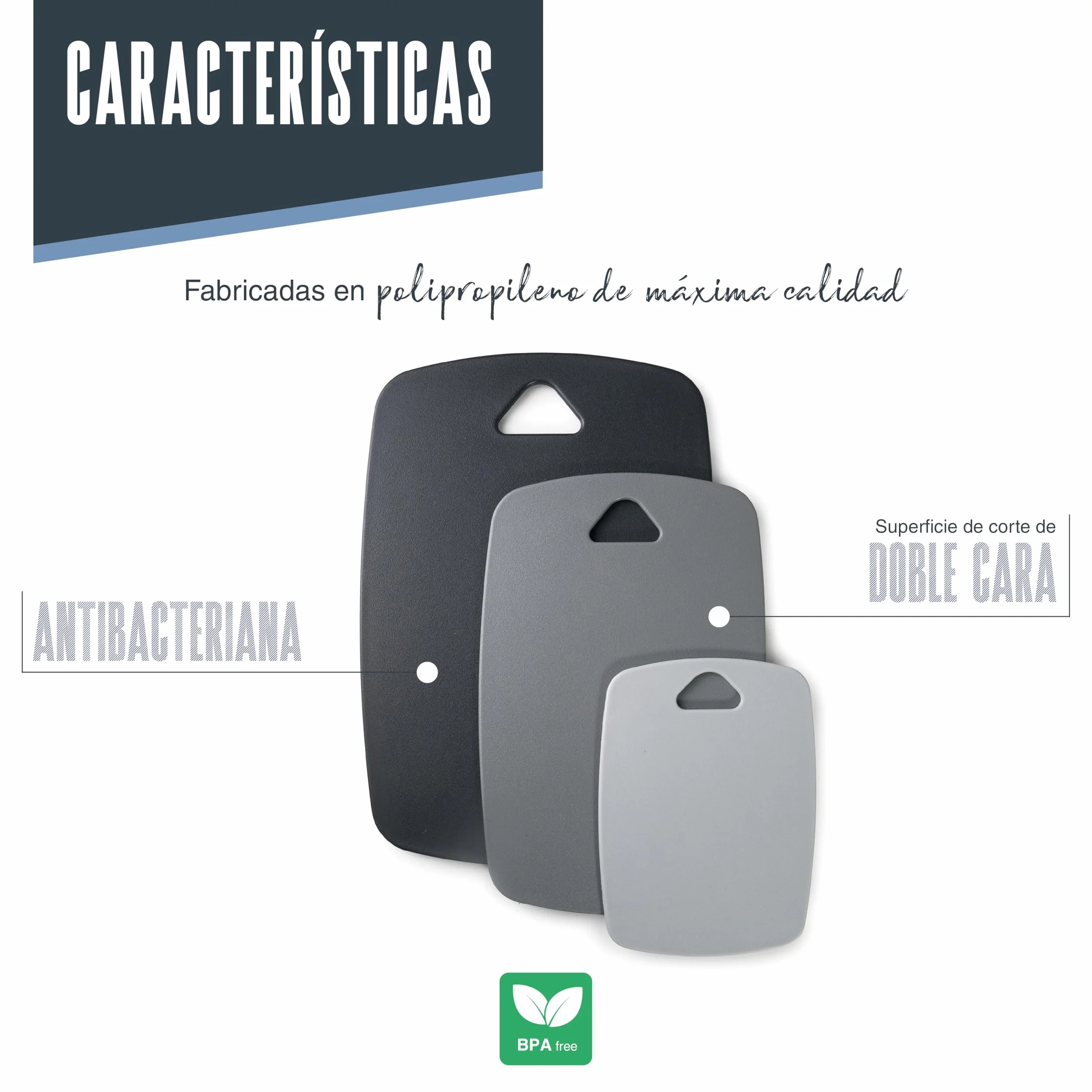 Lacor - 60500 - Set 3 Tablas de Corte a Doble Cara, Polipropileno, Libre de BPA, Ligeras, Resistentes, Aptas para Lavavajillas, Antibacterianas, Higiénicas, 20x15, 30x20 y 35x25 cm