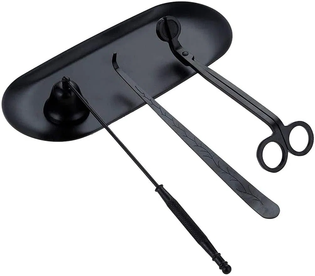 Juego de 4 Piezas de Accesorios para Herramientas de Velas, cortadores de Mecha y cucharón para Mecha de Vela y Bandeja de Almacenamiento para Mecha (Negro)