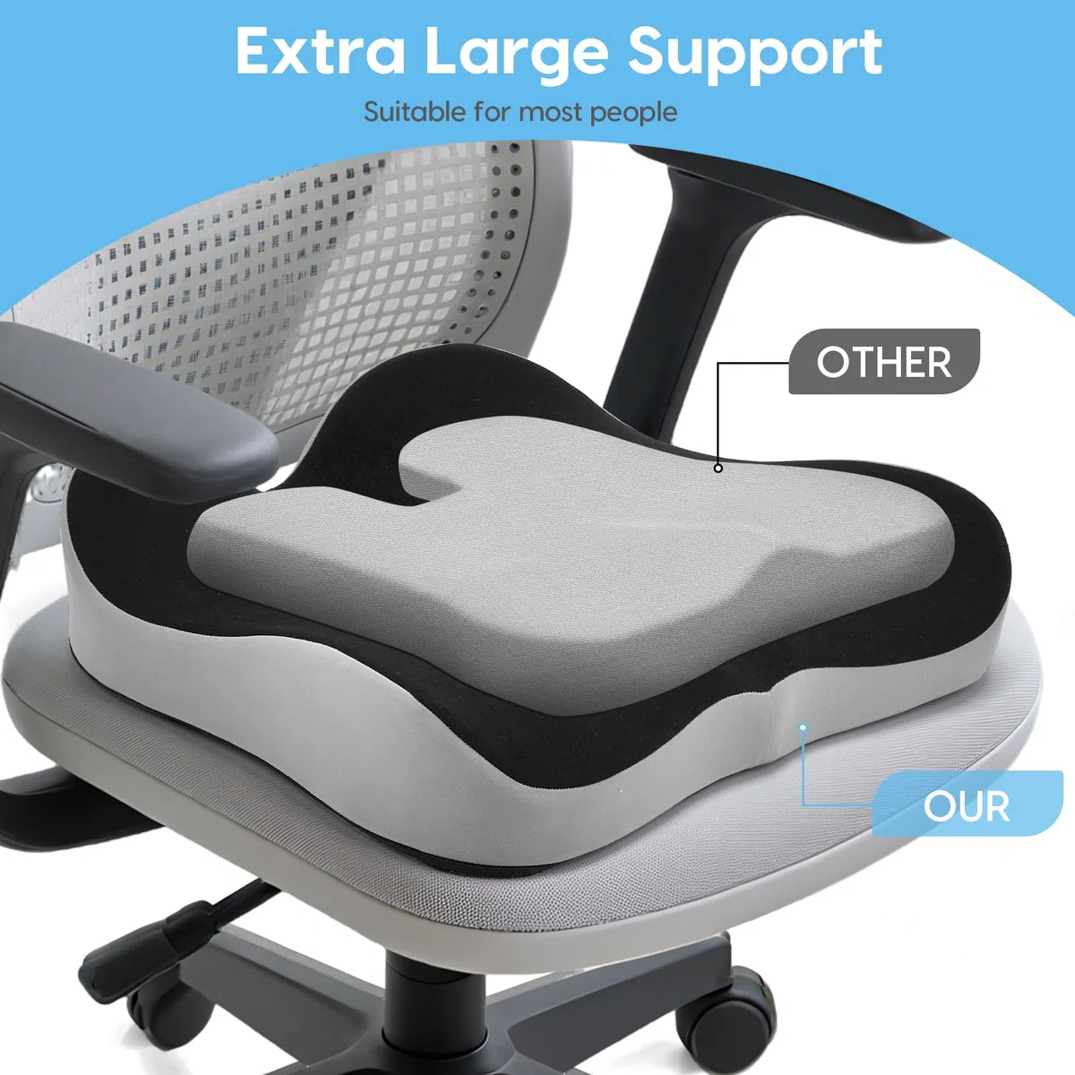 Cojín de asiento de espuma viscoelástica, cojín ergonómico para el dolor de coxis y alivio de la ciática, cojín de alivio de presión de hemorroides, cojines de asiento de coche para conducir