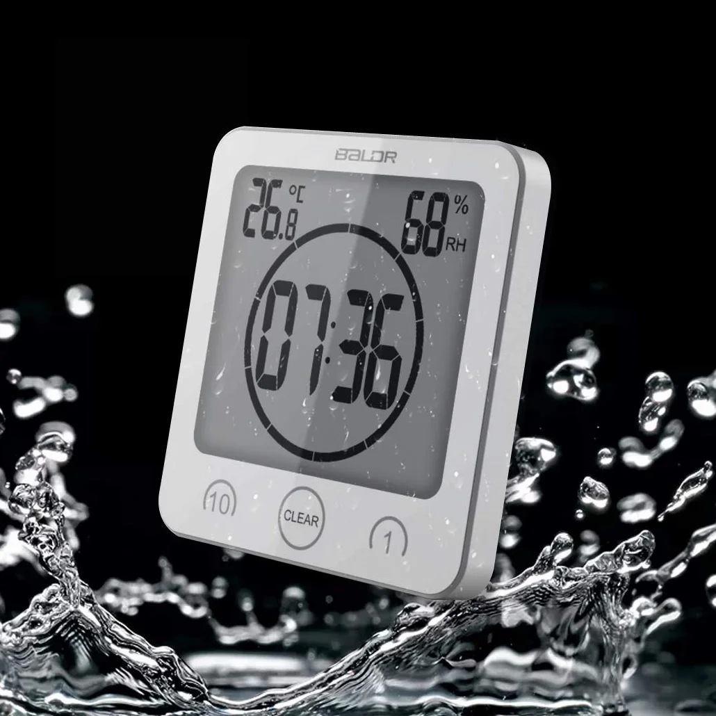 Reloj de baño Digital con Ventosa de Pared Impermeable, Pantalla Grande, Temporizador de Ducha, con Alarma, termómetro de Temperatura, higrómetro, Temporizador de Cuenta Regresiva
