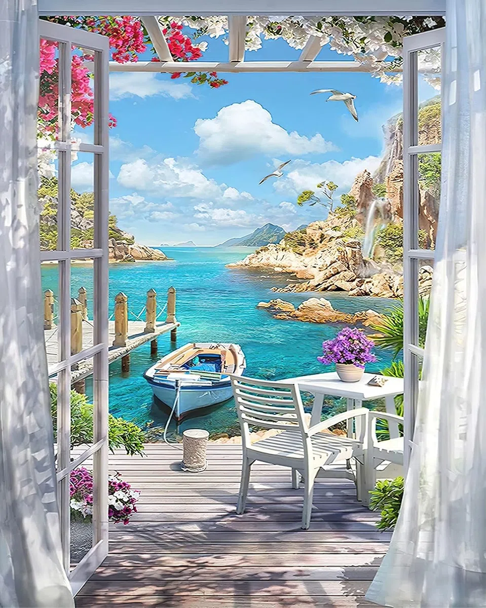 Musevial - Kit de punto de cruz con paisaje de playa estampado - Motivo impreso colorido fácil, kits de punto de cruz para adultos principiantes, regalo 30x40 cm