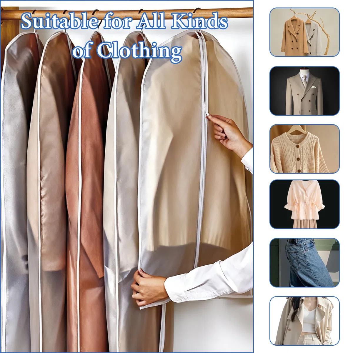 12 Funda para Guardar Ropa, Transparente Bolsa de Traje Almacenaje Ropa Armario, Bolsa Guardar Ropa Antipolvo Impermeable con Humedad para Vestidos, Abrigos, Apparel, Camisas, 60 x 140/120/100/80 cm