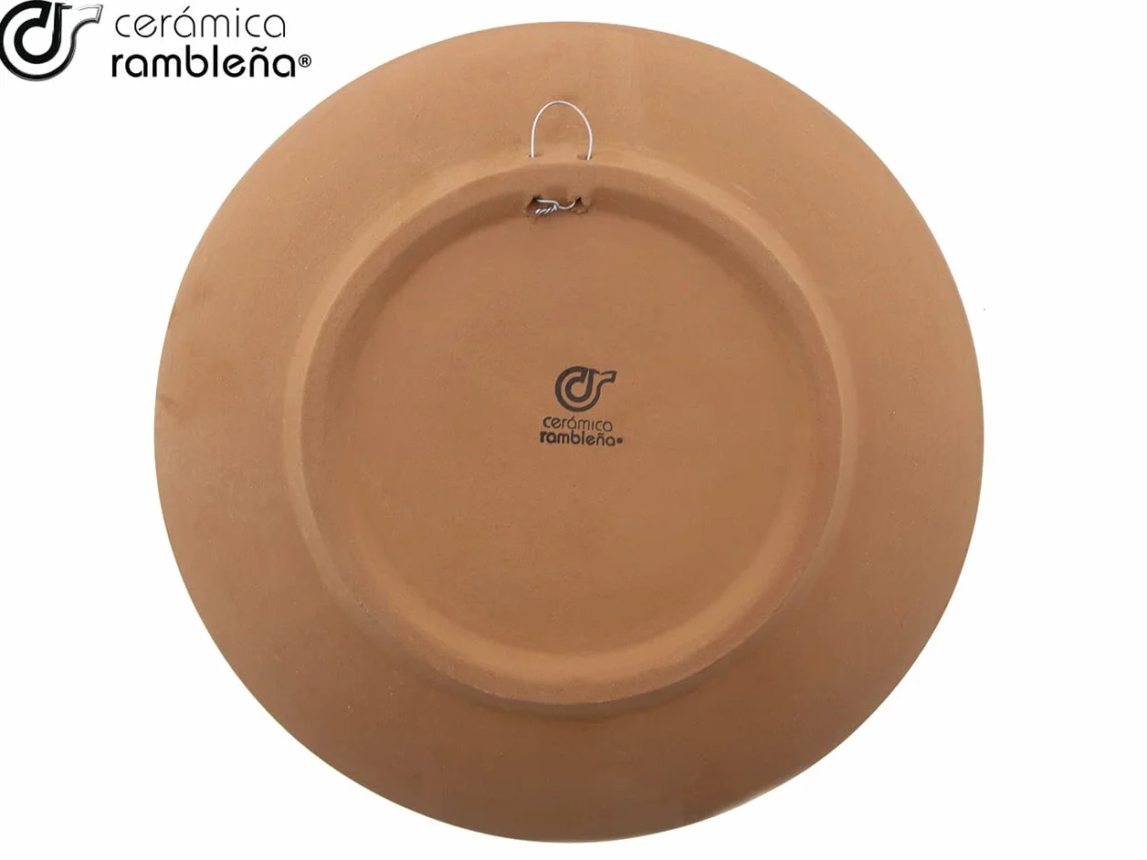 CERÁMICA RAMBLEÑA | Plato Decorativo para Colgar en Pared de Barro Rojo Modelo D23 | 100% Hecho a Mano | 17x17x3.8 cm
