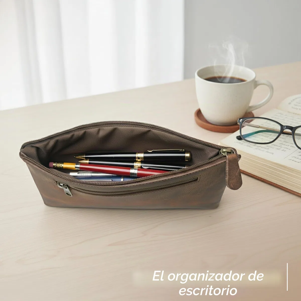 WANDERINGS Estuche de Lapices de Cuero Vintage - 9"x5.5" / 23 x 14 cm - Estuche de Cuero Marron Hecho a Mano con Cierre - Funda Delgada para Lapices, Hombres y Mujeres - Bolsa para Lapices