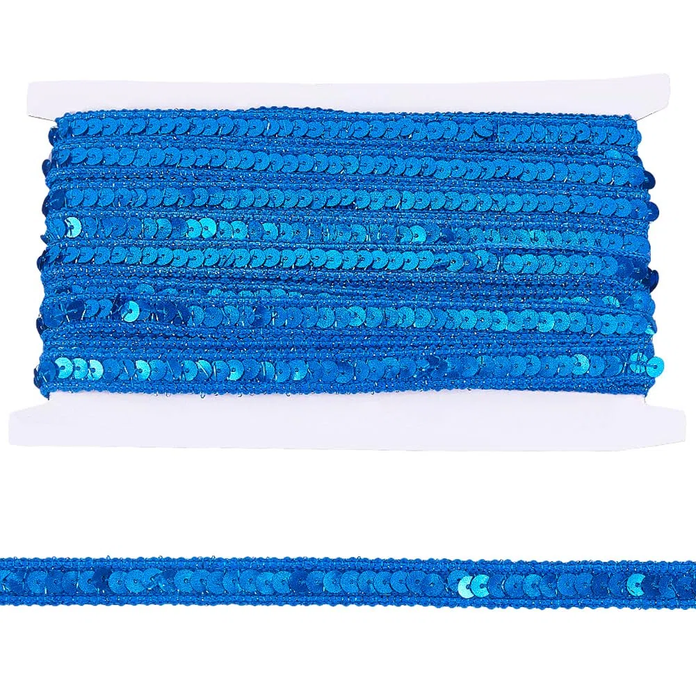 Tira de Lentejuelas Azules de 10 m Y 12mm con Purpurina, Ideal para Tapicería, Costura, Confección de Ropa, Decoración del Hogar Y Manualidades.