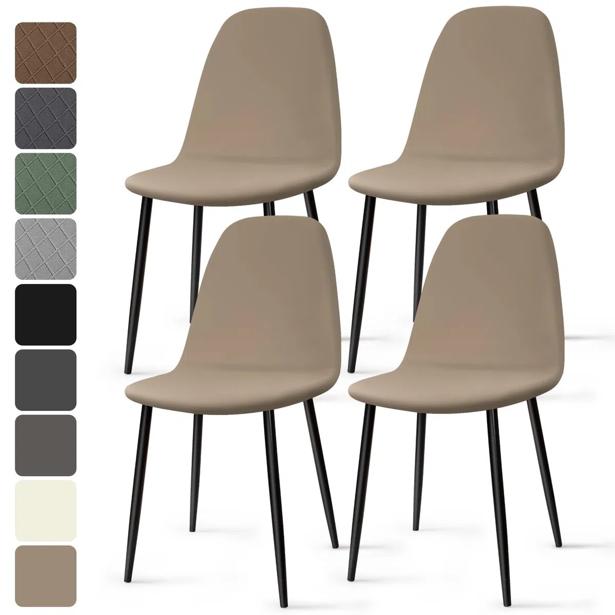 Fundas de Sillas de Comedor 4 Piezas Fundas Sillas Elásticas Ajustables Funda para Sillas de Cocina Modernas Lavables Cubiertas de Sillas para Comedor Hogar Hotel (Caqui, 4 Piezas)-KC