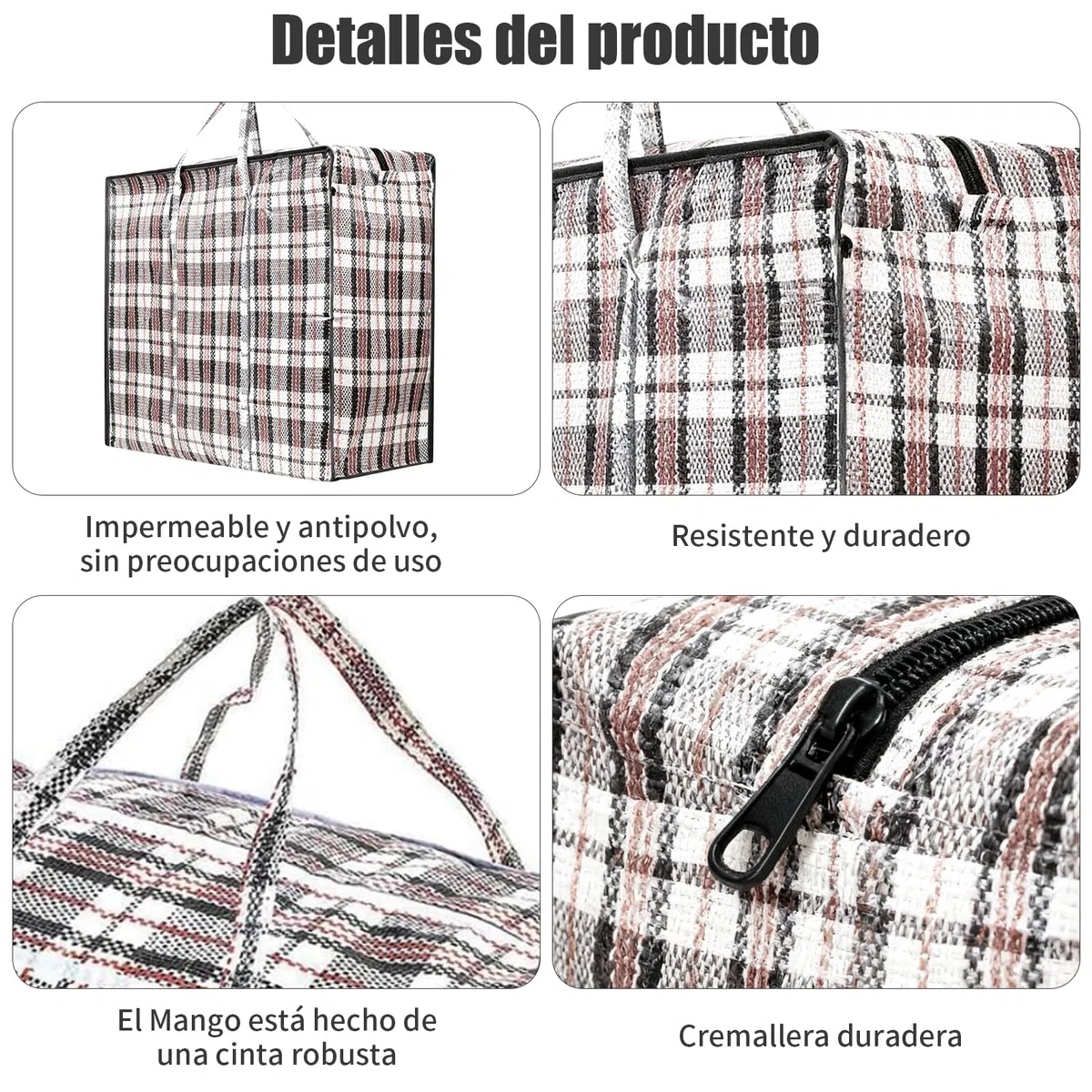 PACK8 Bolsa de Rafia GRANDE para Mudanza y Almacenaje 76x59x24 cm – Reutilizable, Impermeable, con Cremallera y Asas Resistentes