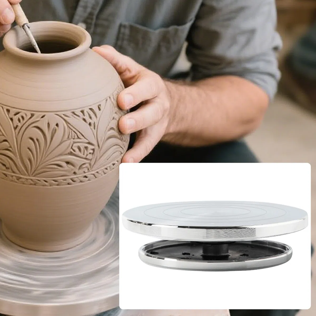 Tormenta de alfarero | Rueda metálica de decoración para cerámica, herramienta artesanal antideslizante para esculturas en taller, clase o en casa