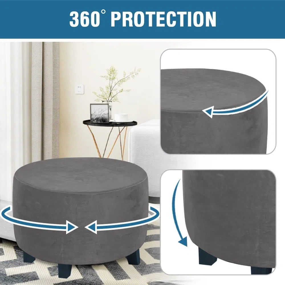 Terciopelo Funda Otomana Elástica Redonda Funda De Puff Modernas Funda Reposapies Polvo Retirable Lavable Funda De Reposapiés Cubierta Taburete Ottoman Cover Para Sala ( Color : A4 , Size : 76-104cm/3
