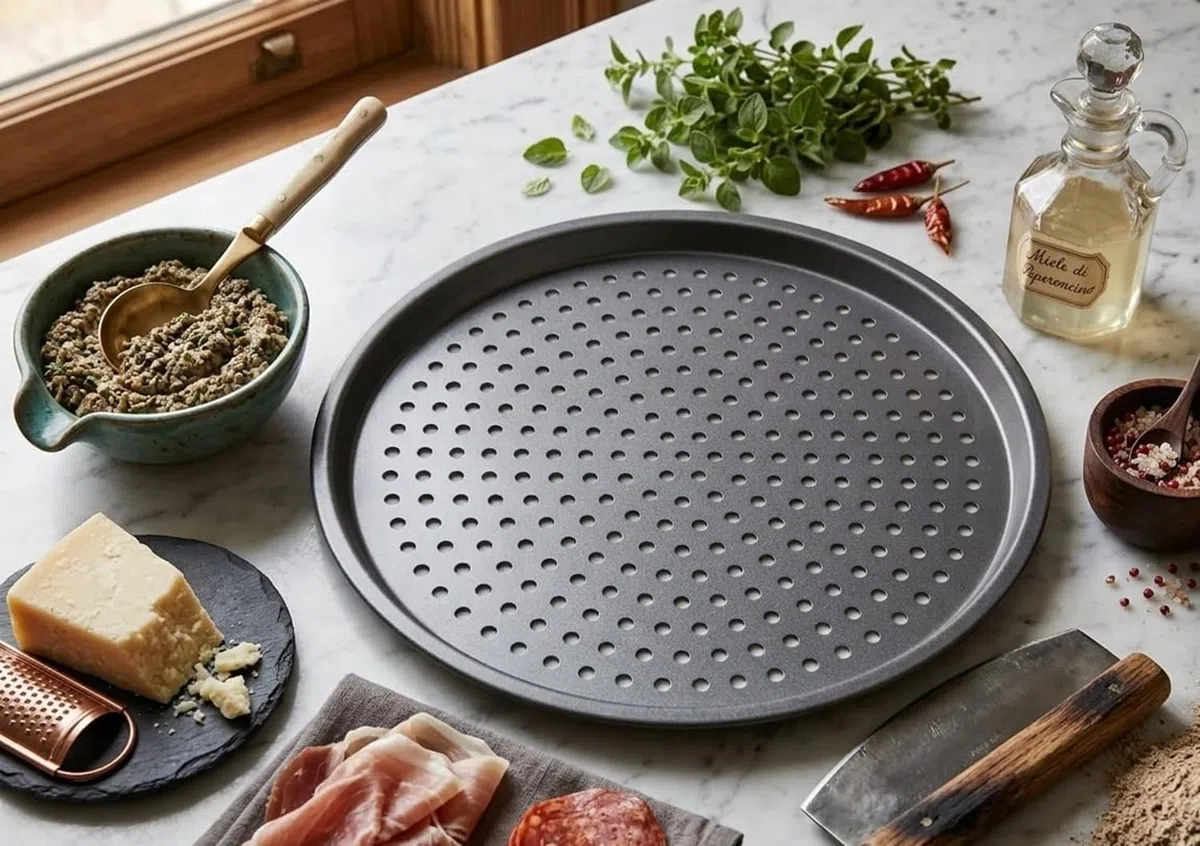 Molde para Pizza con Agujeros - Acero al Carbono - Recubrimiento Antiadherente - Set de 2 - Ø 32 cm