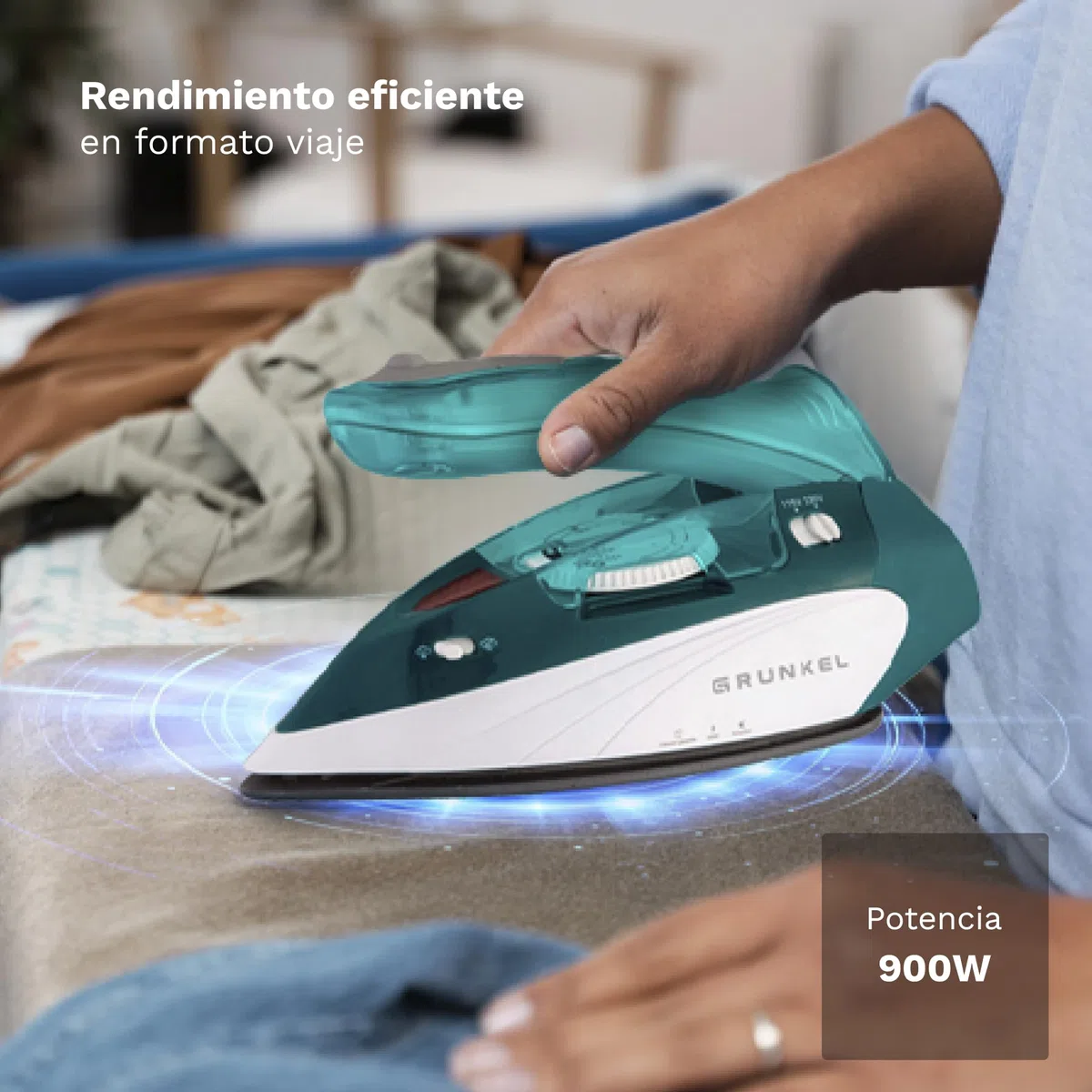 Grunkel - Plancha de Vapor de Viaje -PLV-900- Con Función Planchado en seco. Vapor Continuo y Golpe de Vapor Plancha de ropa para viajar con Sistema Control de Temperatura - 900W - Verde