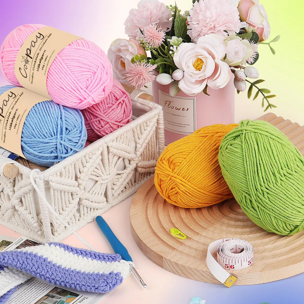 Coopay Lana para ganchillo, 225 g (5 x 45 g), 5 ovillos de lana para tejer, lana de bebé para principiantes, hilo de ganchillo súper suave para proyectos de ganchillo y punto, color blanco