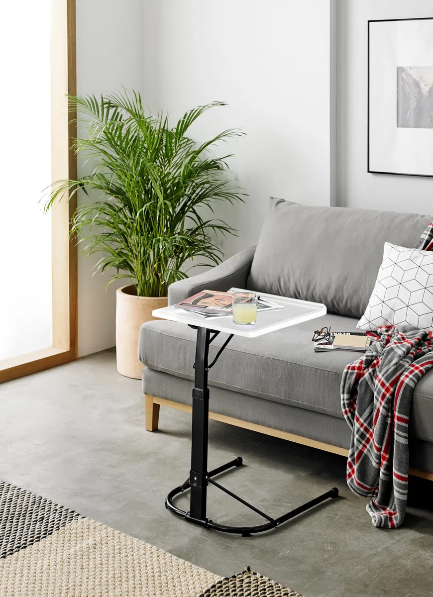 KITHOME - Mesa Plegable Auxiliar con Altura Ajustable, 43x43x63/68/73cm, Blanco