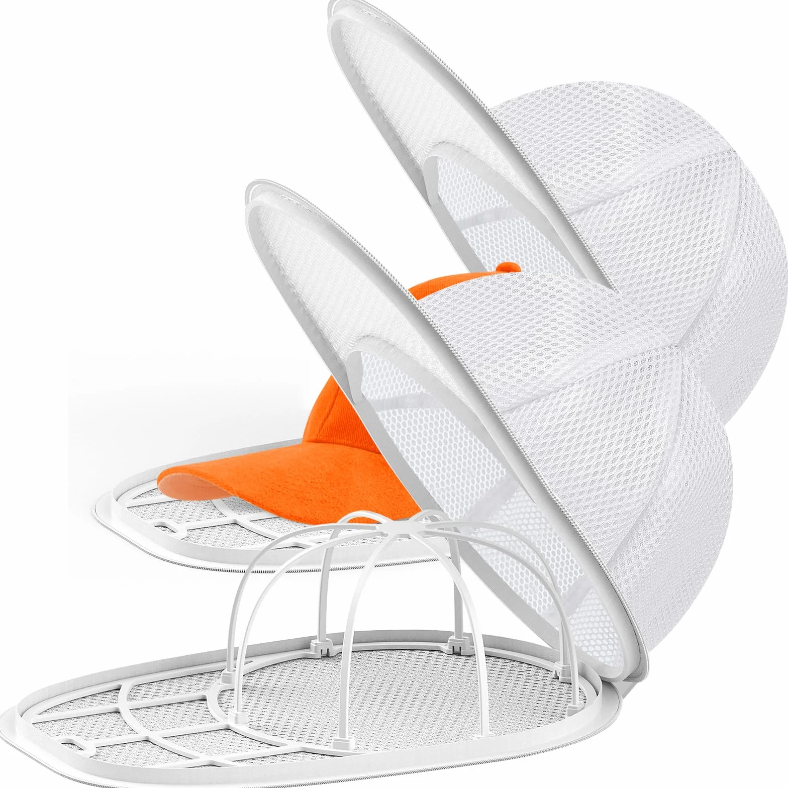 Eiito Lavadora de sombreros para lavadora, limpiador de sombreros para gorras de béisbol con jaula de marco y bolsa de malla (2 unidades, blanco)