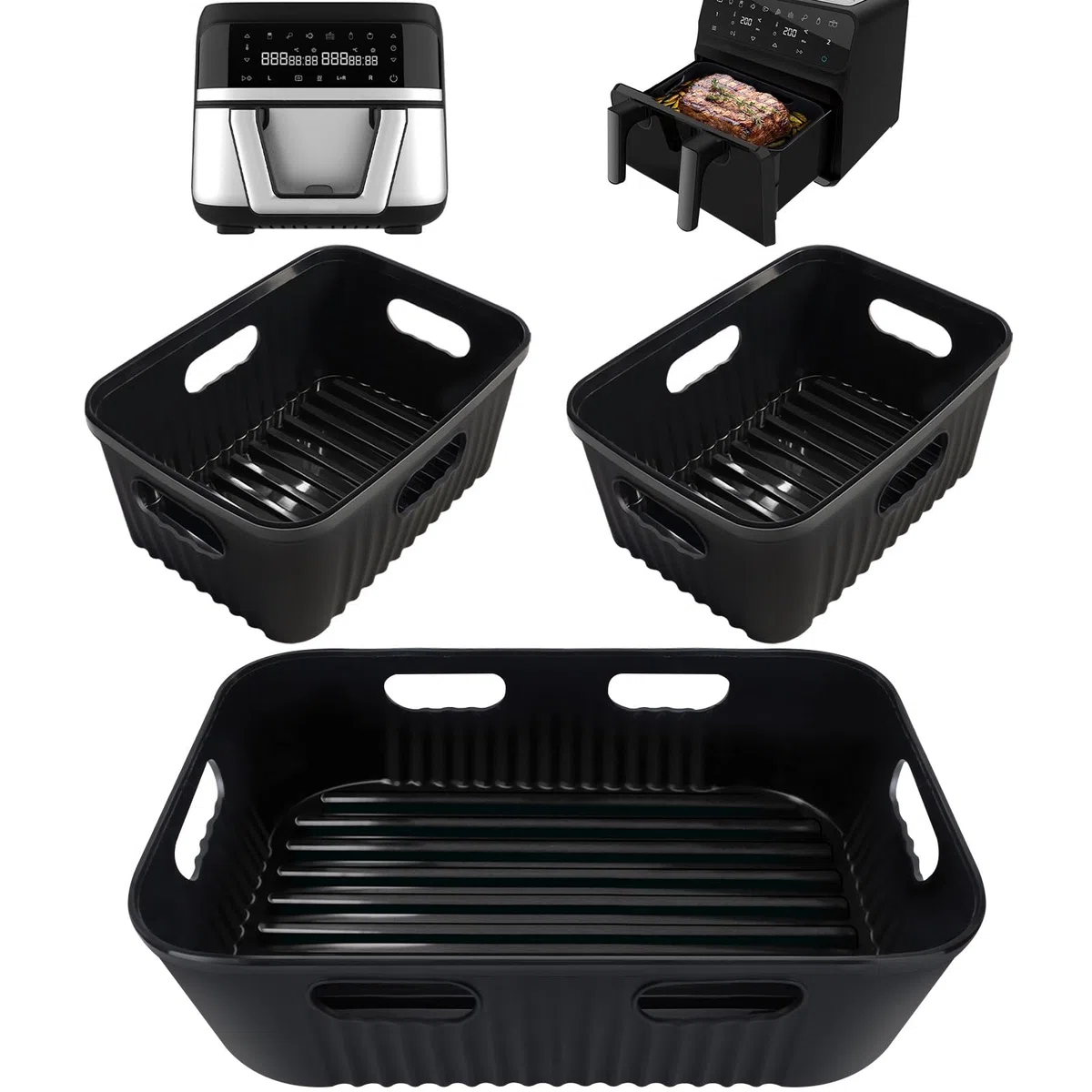 3 Piezas Molde Silicona Freidora de Aire sólo para Cecotec 9 L Cecofry Dual 9000 Air Fryer, Accesorios Freidora de Aire sin Aceite, Reutilizable Moldes Silicona Air Fryer (1 * 9 l+2 * 4,5 l)