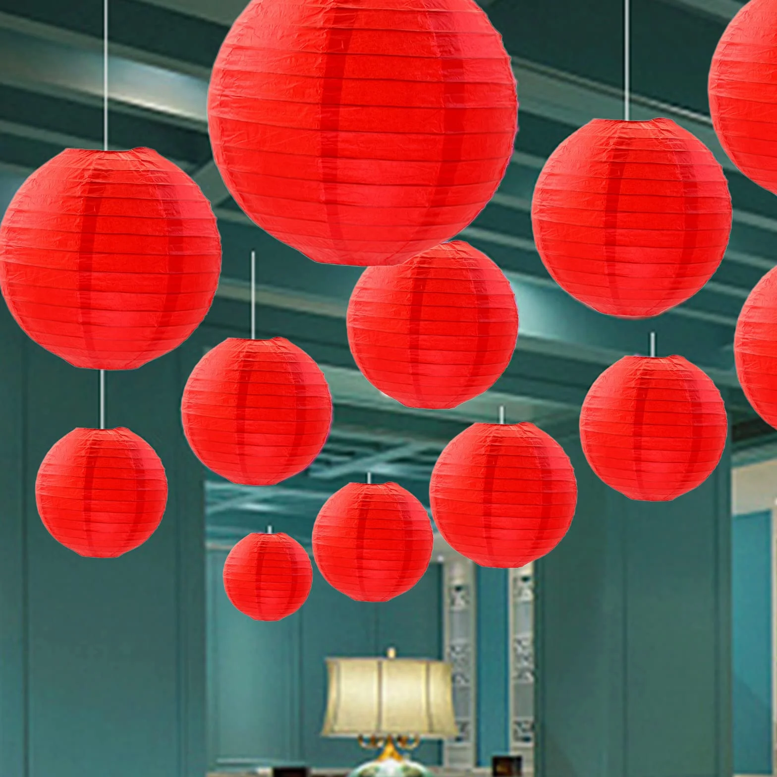 Vastsea 8 Piezas Farolillos Rojo de Papel, Rojo Redonda Farolillos de Papel, Decoración de Linterna, Aplicar para Fiestas, Fiesta de Navidad, Celebraciones Familiares(Rojo, 11,8 Pulgadas)