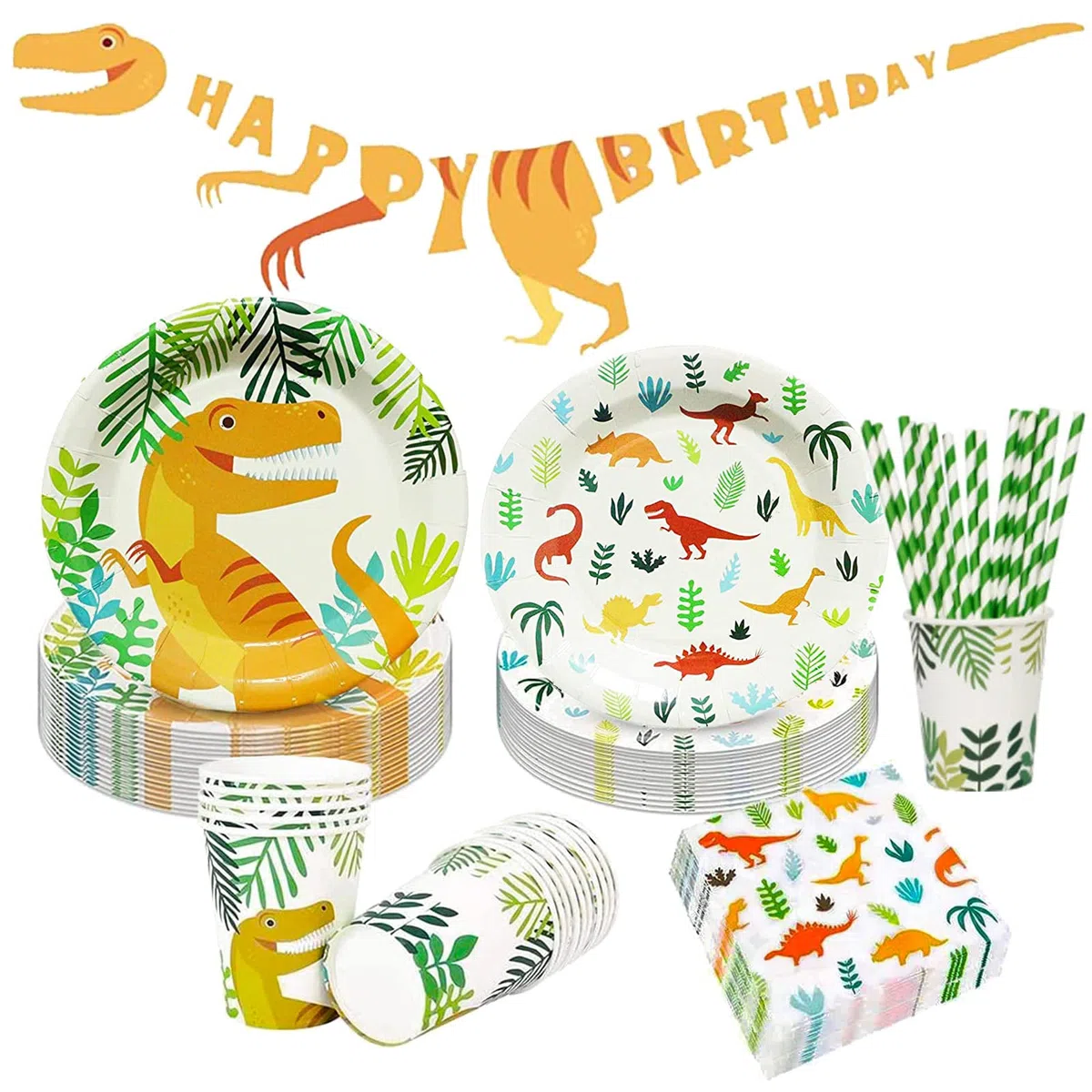81 piezas Vajilla de Cumpleaños de Dinosaurio, Suministros de Fiesta de Dinosaurio de Papel para 16 Invitados, para la Decoración de la Fiesta de Cumpleaños del Tema de Los Niños