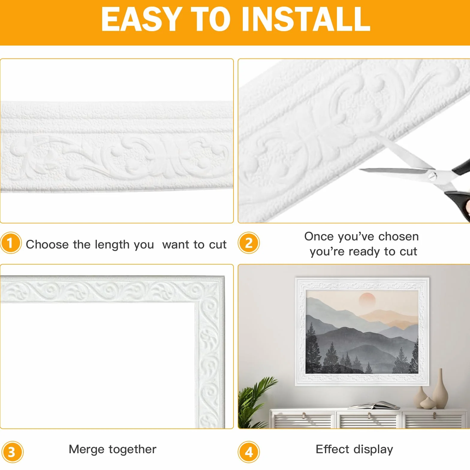 Cenefa Adhesiva para Pared 10mx8cmx5mm,Cenefas Adhesivas para Paredes Suave e Impermeable, Molduras Decorativas Adecuado para Pasillos, Murales, Techos, Esquinas, Líneas, Paredes(Blanco)