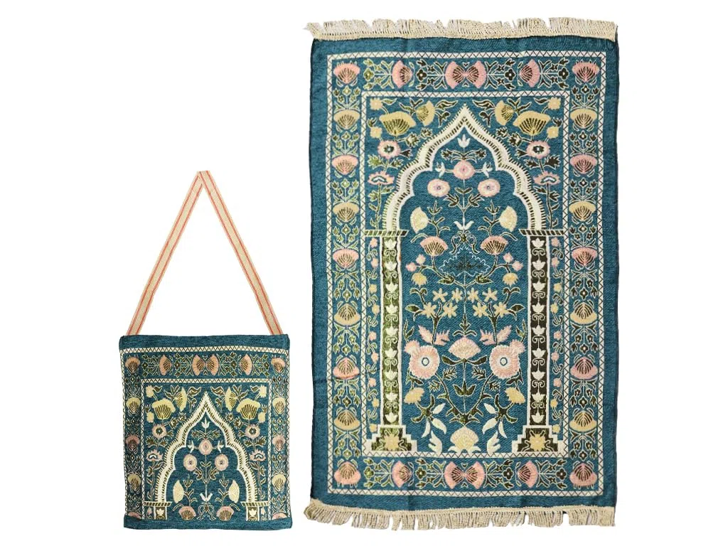 Alfombra de Oración Musulmana, Alfombra de Oración Islámica con Bolsa de Almacenamiento, Alfombra de Rezo, Estera Islámica de Oración, Soft Islámica Prayer Rug, para Ramadán (Verde Oscuro)