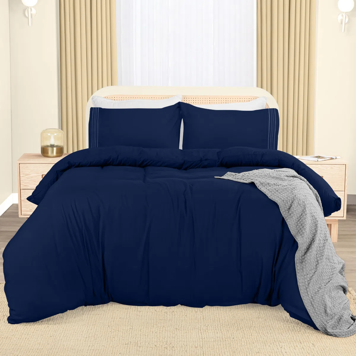 Utopia Bedding Funda Nordica Cama 105 - Microfibra Juego de Funda de Edredon 200x200 cm y 2 Bordado Fundas de Almohada 50x75 cm (Azul Marino)