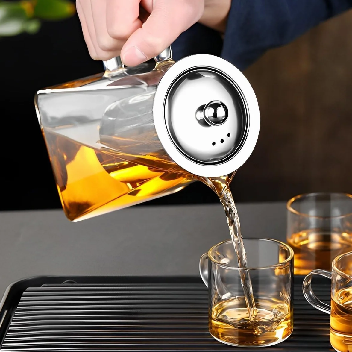 LiRiQi Tetera de vidrio con infusor, 950 ml - Tetera con colador extraíble de acero inoxidable resistente al calor, para té y café